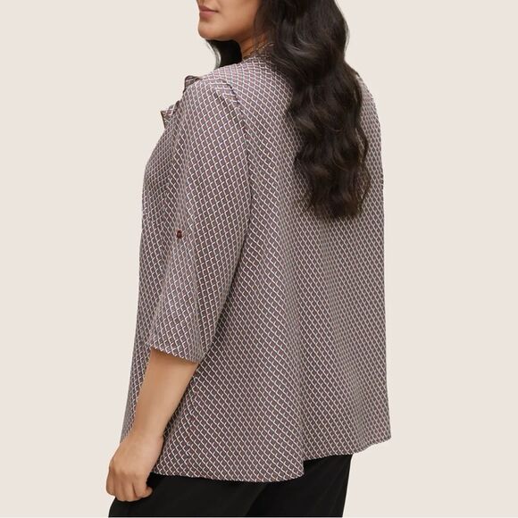 Gingham Ruffle Trim Tab Sleeve Blouse - Picture 6 of 10